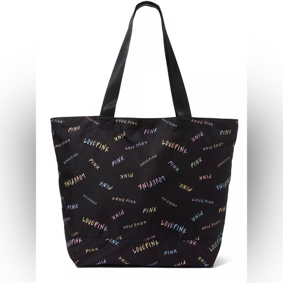 Victoria Secret Pink Multi Colored Logo Large Weekender Tote Bag 16x22 NWT 2024 - Picture 6 of 6